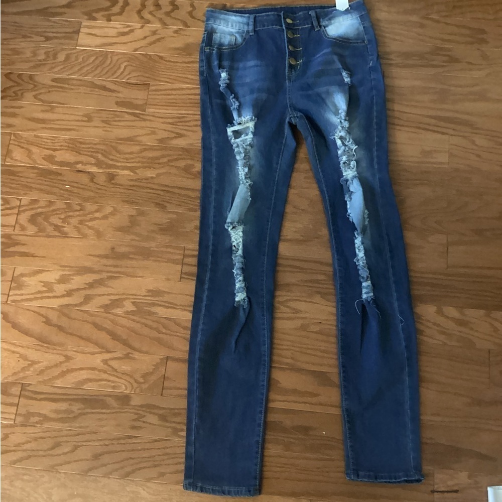 Trendy Distressed Blue Skinny Jeans